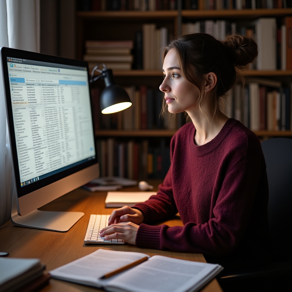 Persona che effettua ricerca genealogica su archivio digitale